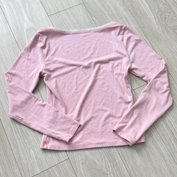 Pink Women’s Lounge Set Lace Square Neck Long Sleeve Top & Wide Leg Pant - Picture 8 of 15